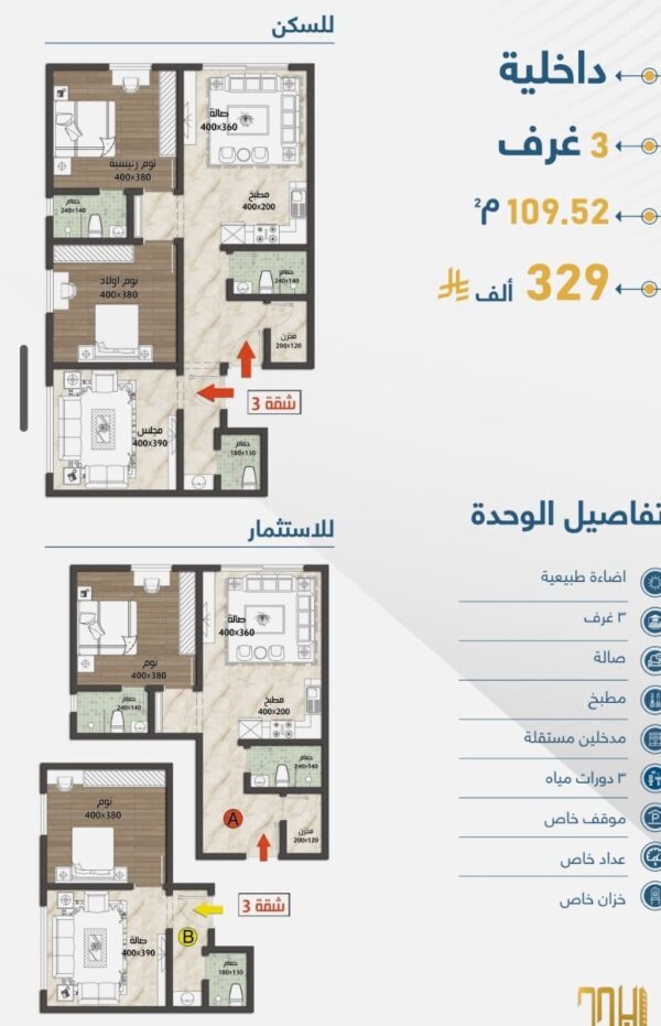 ⁦شقق تمليك للسكن والاسثمار في الموسى فيو 3 غرف وروفات⁩ - الصورة ⁦5⁩